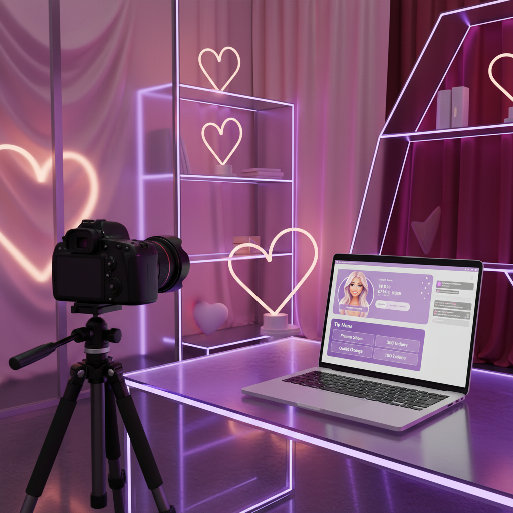 Professional Valentine's Day webcam model room setup with romantic lighting and tip menu strategy.